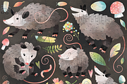 Watercolor Possums Clipart, an Animal Illustration by DigitalArtsi (Thumbnail 2 of 3)