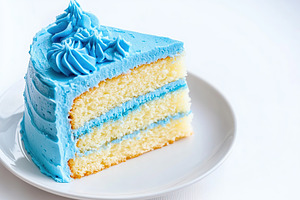 Delicious piece of cake with blue frosting cream, a Food & Drink Photo by AlyaAnd