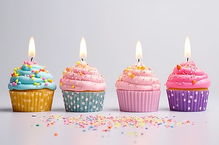 Illustration of birthday cupcakes with candles, a Food & Drink Photo by AlyaAnd