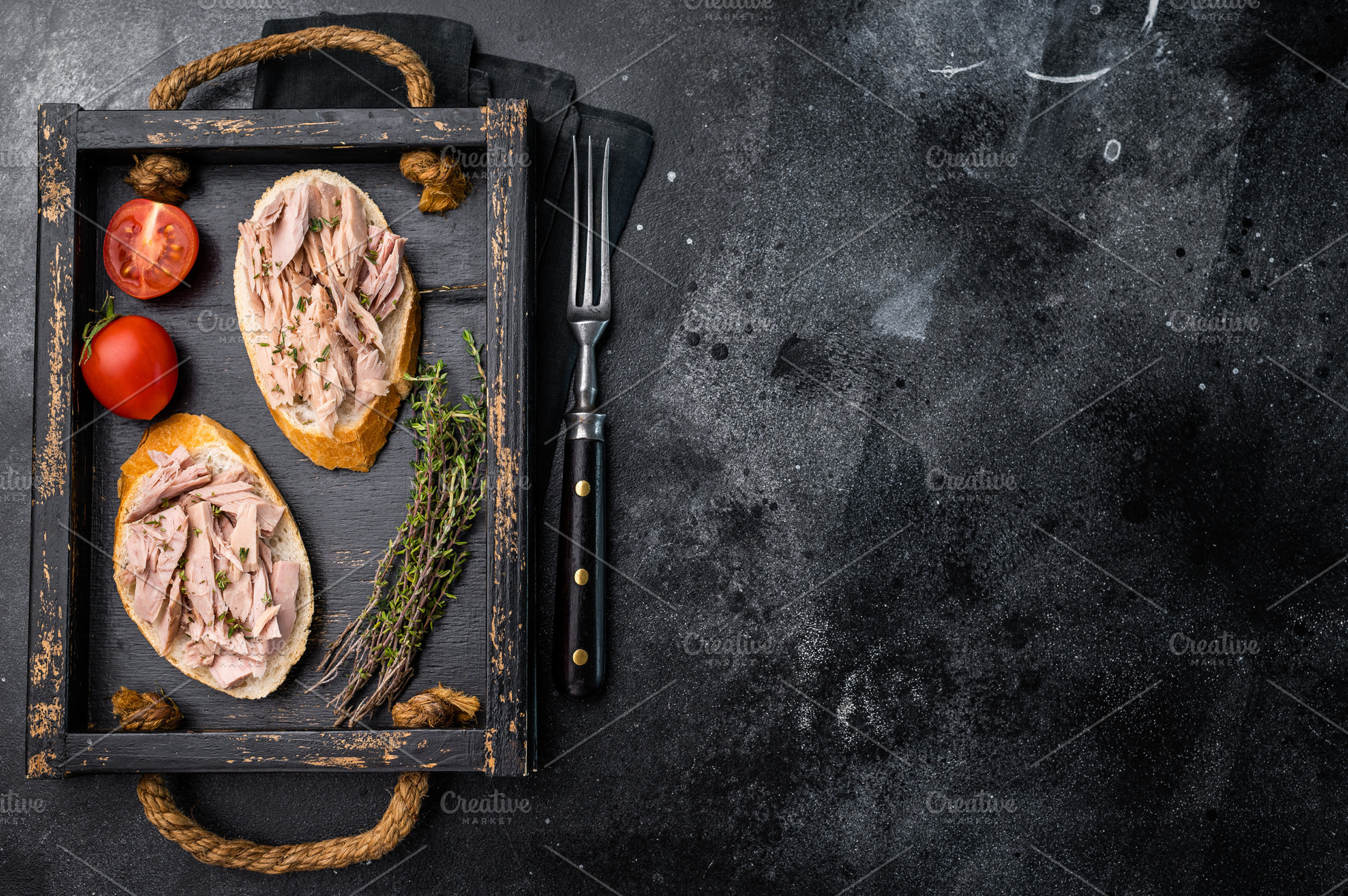 Gourmet style tuna sandwich with fresh herbs and spices, elevati, a Food & Drink Photo by composter-box@mail.ru