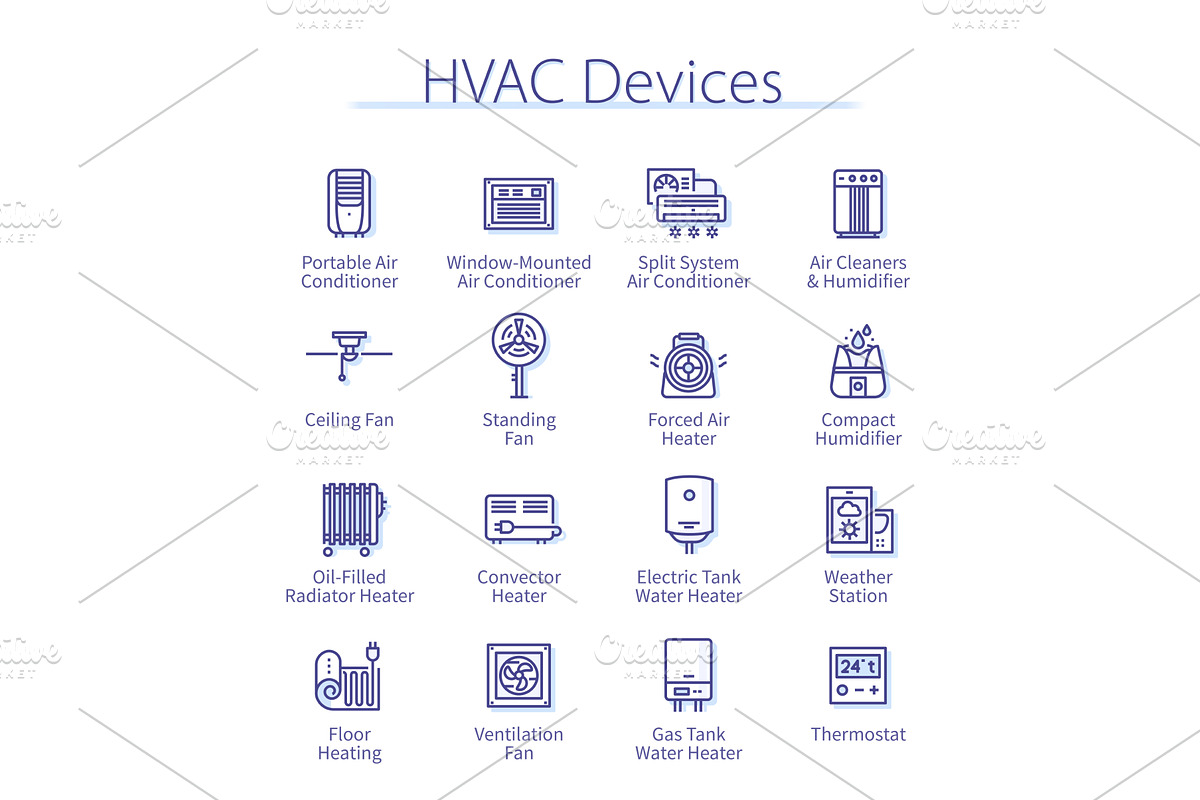 HVAC devices, air humidifier, fan, a Technology Illustration by Iconicbestiary