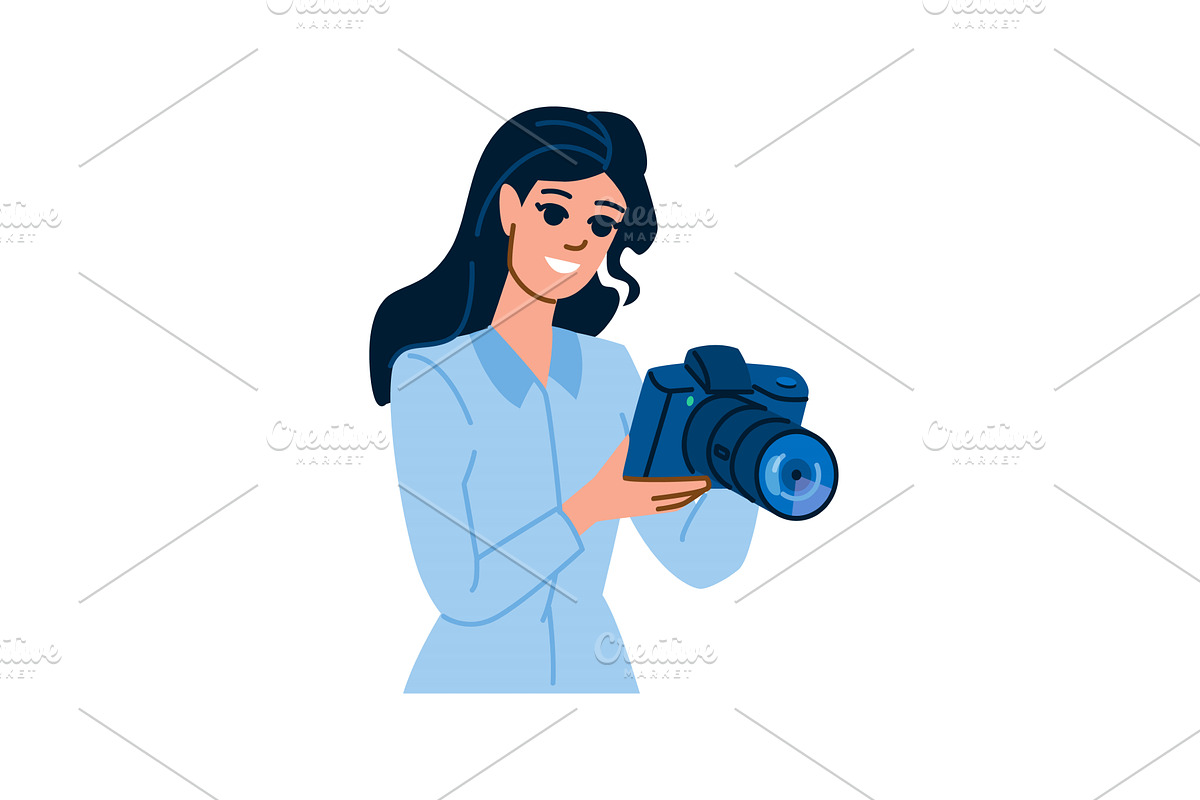 Female photographer holding digital, a Person Illustration by pikepicture