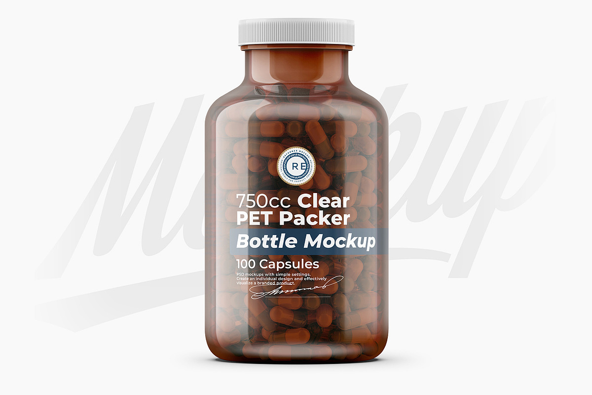 Amber Pills Bottle Mockup, a Packaging Mockup by Reformer Mockup (Photo 1 of 5)