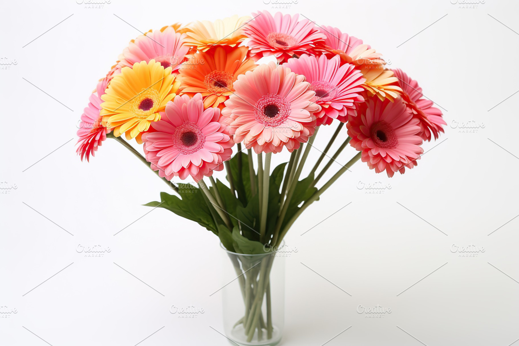 Bouquet of gerbera flower in vase on white background, a Nature Photo by AlyaAnd