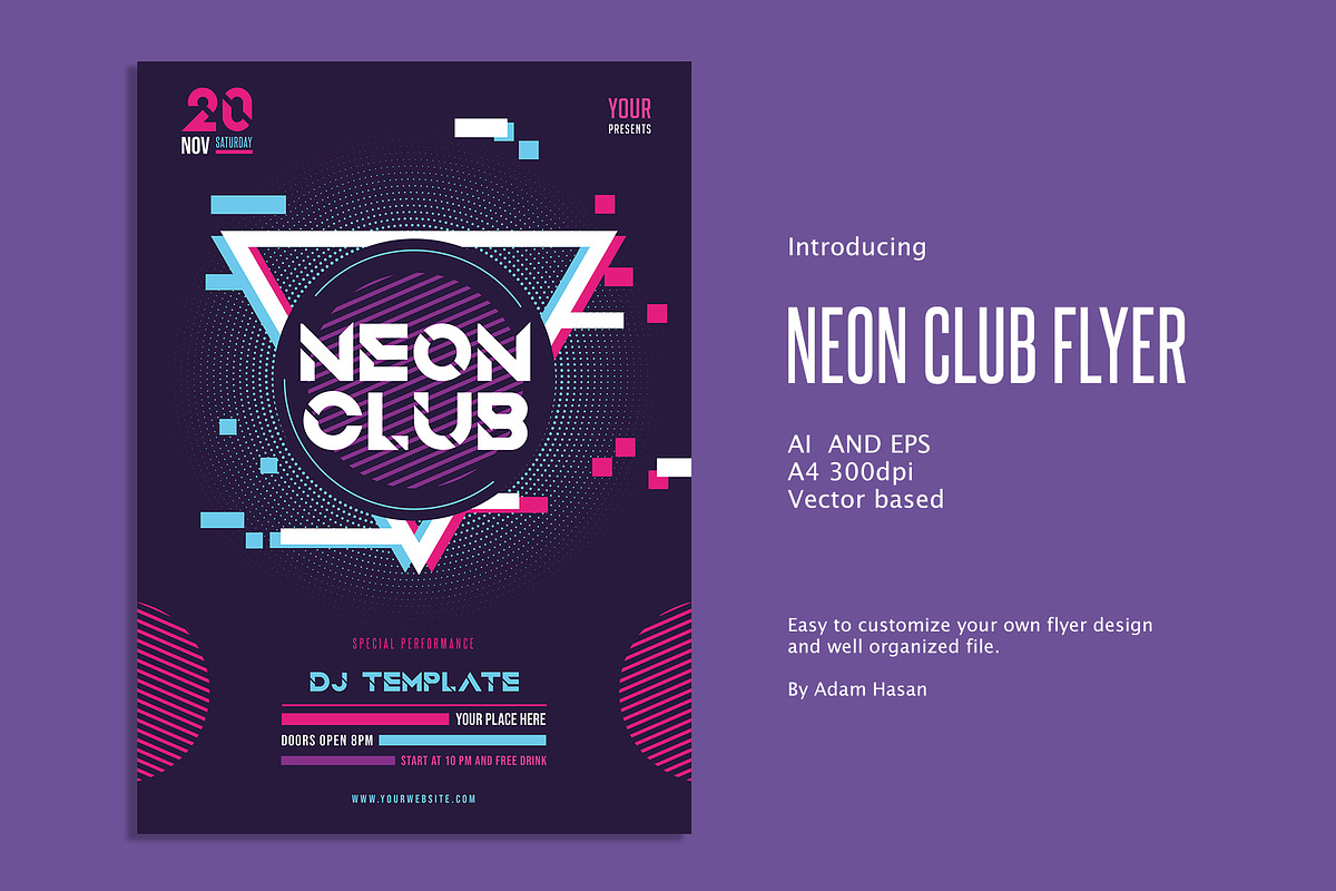 Neon Club flyer, a Flyer Template by AdamHasan (Photo 1 of 3)