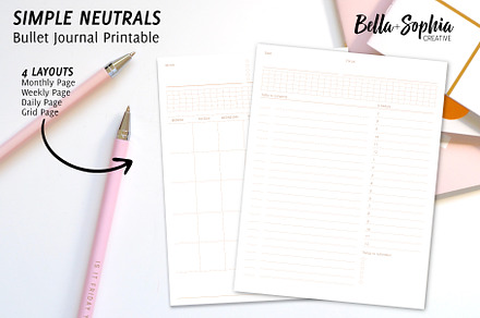 Neutral Bujo: 4 Page Printable