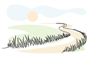 Curvy road with grass in field, a Seasonal Illustration by Valenty