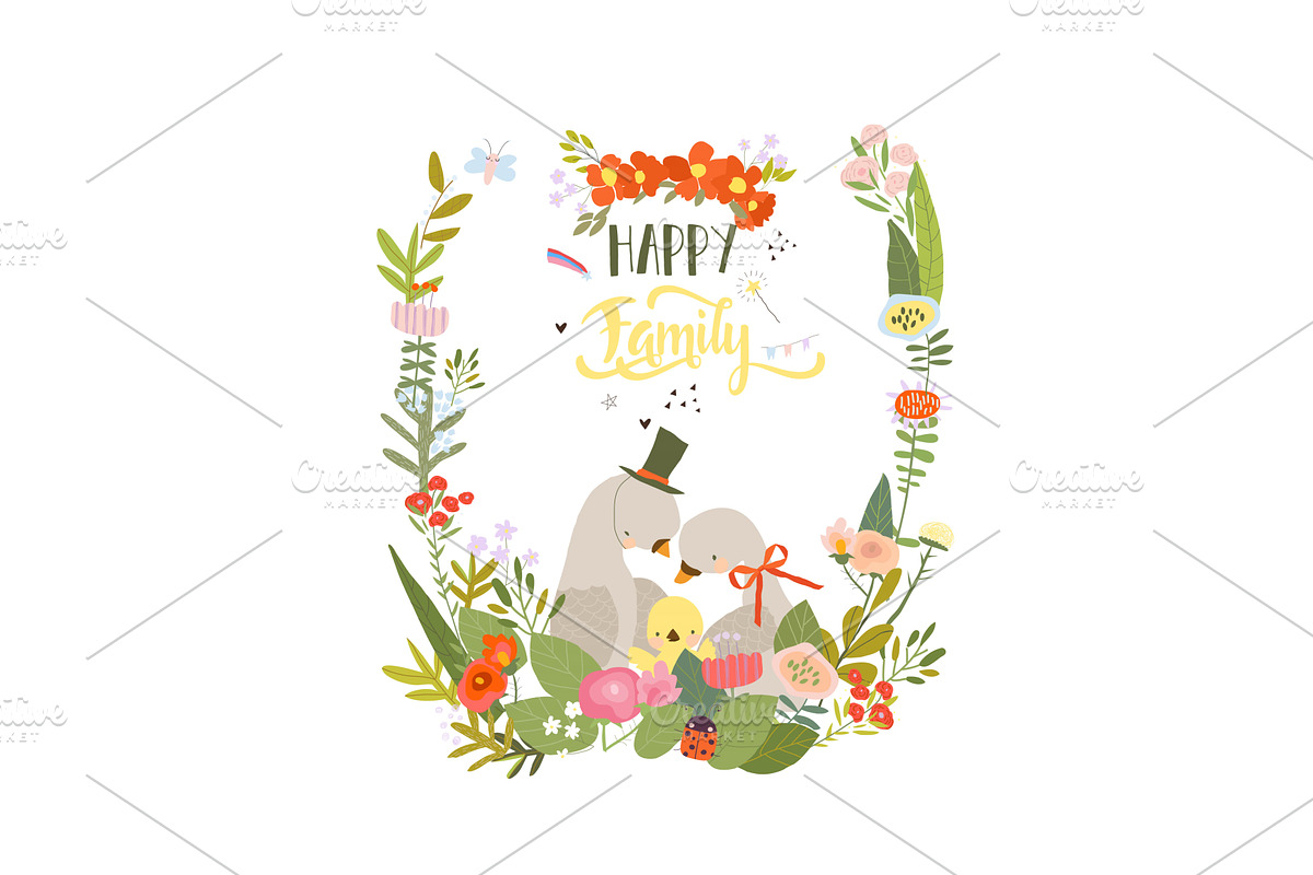Cute Floral Frame Composed with, an Animal Illustration by Maria Starus