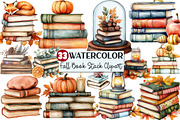 Watercolor Fall Book Stack Clipart, an Illustration by Rose Art (Thumbnail 1 of 7)