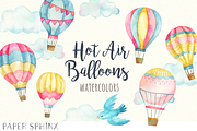 Watercolor Hot Air Balloons Clipart, an Illustration by PaperSphinx (Thumbnail 1 of 2)