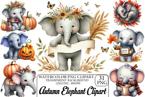 Watercolor Autumn Elephant Clipart, an Illustration by DreamPrint404