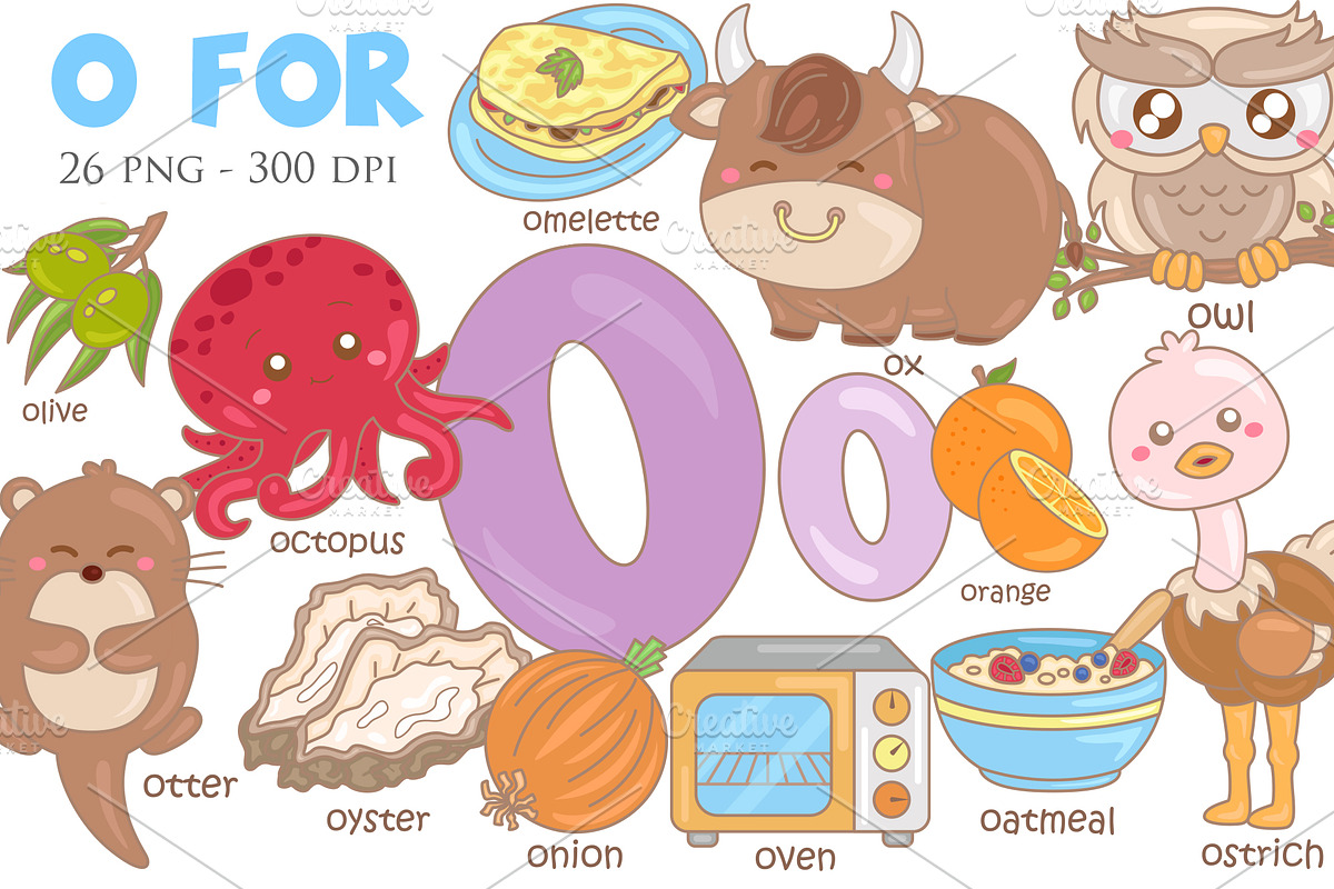 Alphabet O For Vocabulary Clipart, an Education Illustration by Peekadillie Art (Photo 1 of 3)