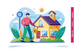A cartoon man walks toward a yellow, an Illustration by Tanuart