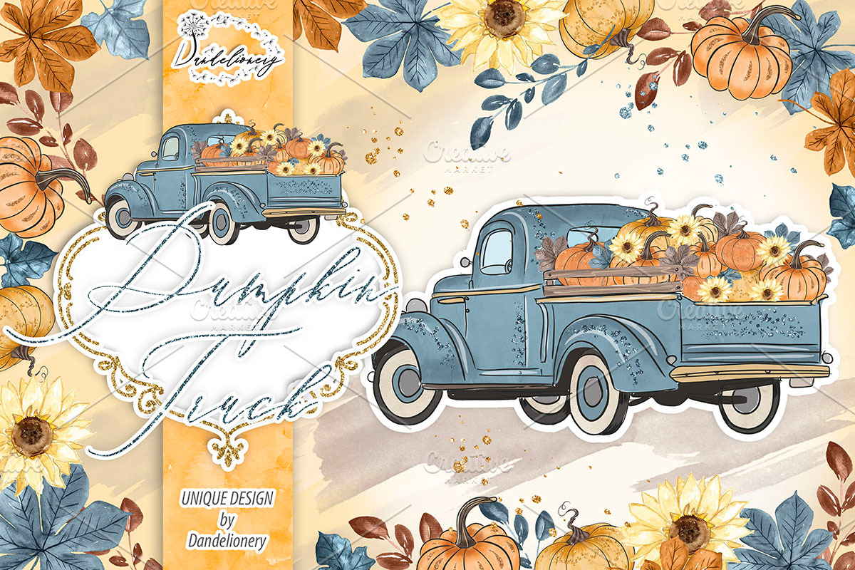 Pumpkin Truck Blue design, an Illustration by designloverstudio (Photo 1 of 4)