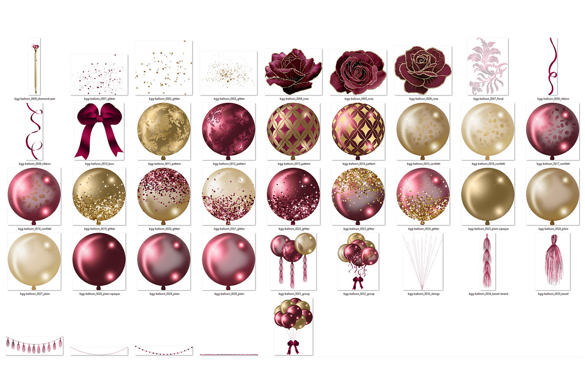 Burgundy and Gold Glam Balloons, an Illustration by Digital Curio