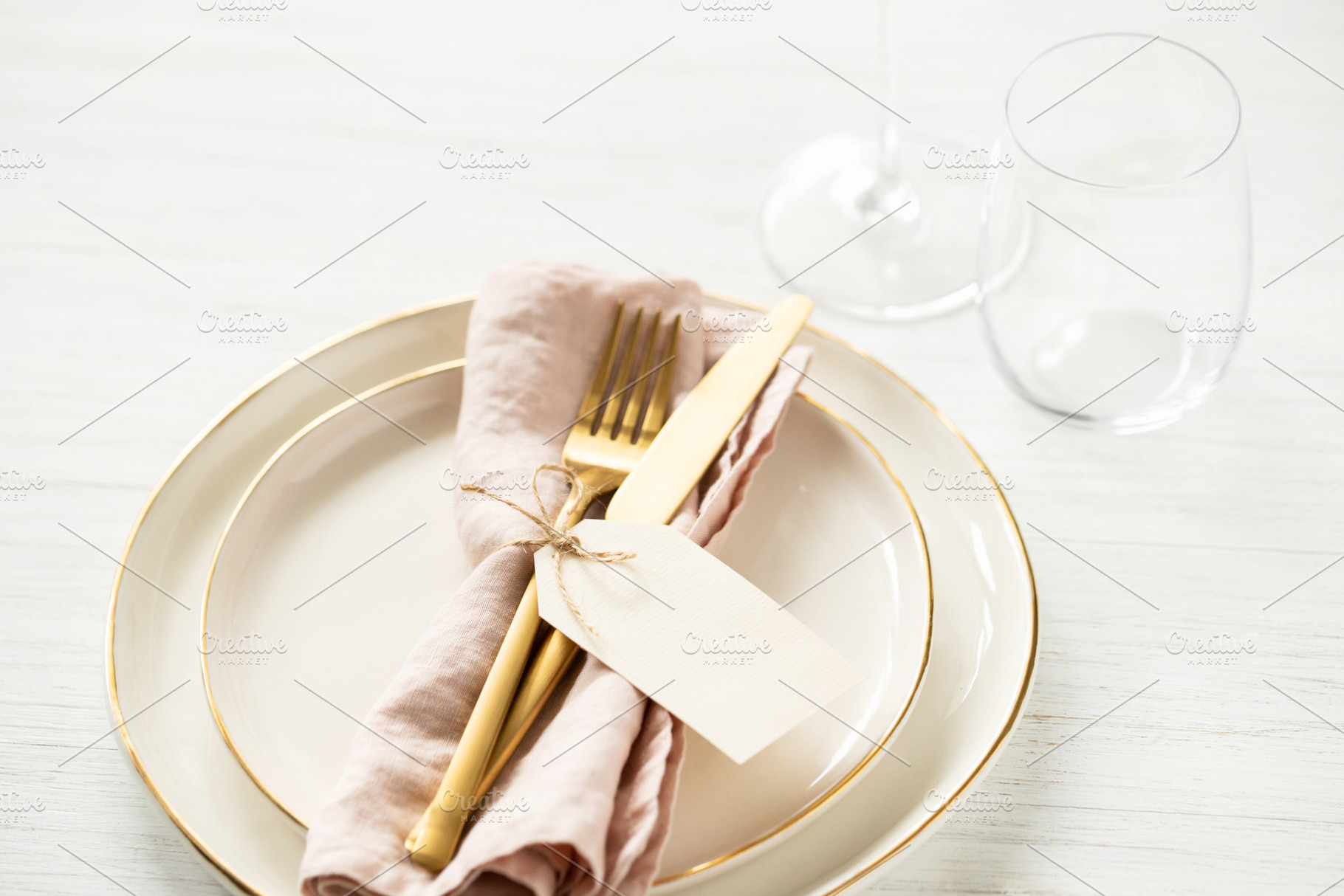 Golden rim plates and golden cutlery, a Holiday Photo by Olga_Z