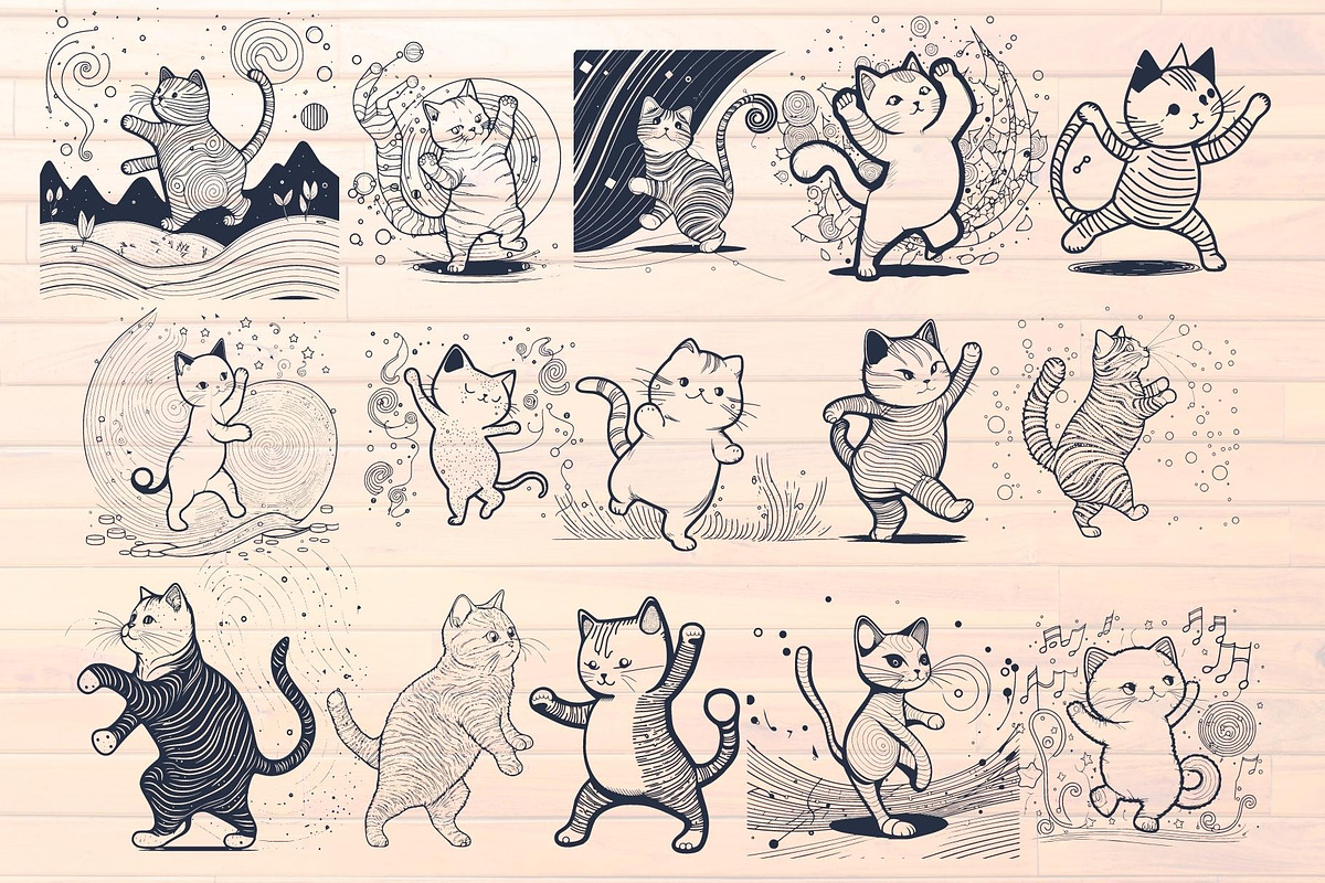 50 Cat dance Stencil svg eps dxf png, an Animal Illustration by TaKong Magics (Photo 4 of 4)