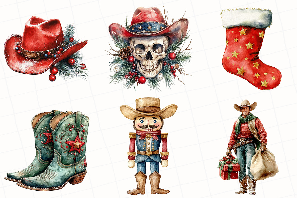 Watercolor Christmas Western Clipart, an Illustration by OK Design (Photo 4 of 5)