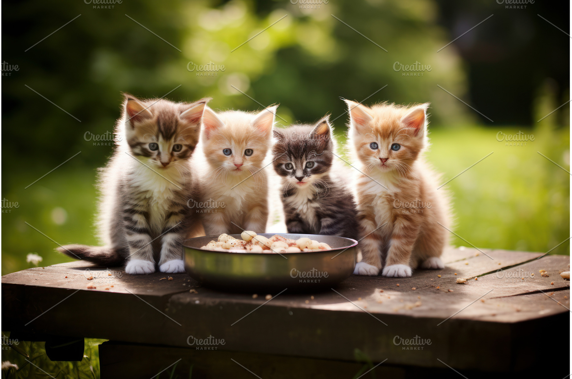Hungry Kittens eat feeder. Generate, an Animal Photo by Ylivdesign