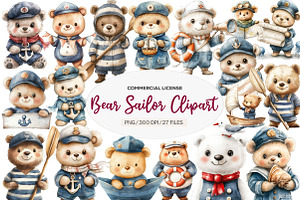 Bear Sailor Clipart, Nautical Clipar, an Illustration by CreationArt