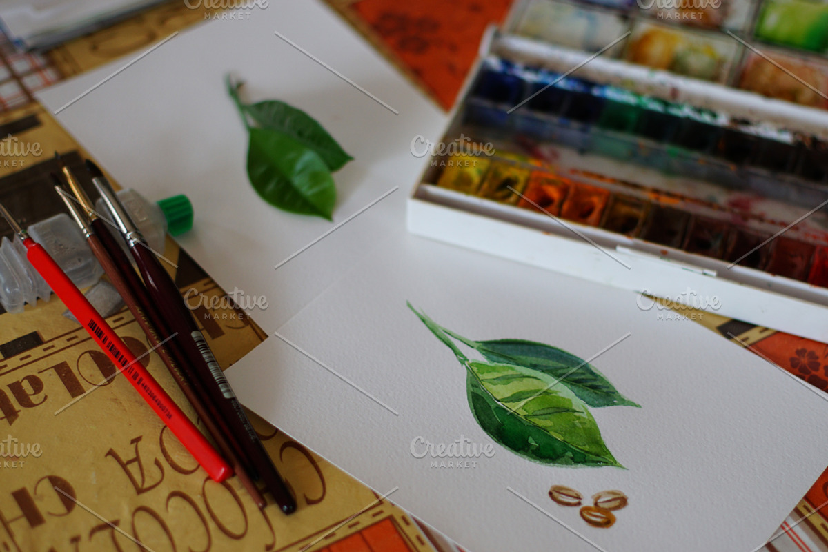 Watercolor coffee set-4, a Food Illustration by miminoshka (Photo 6 of 9)