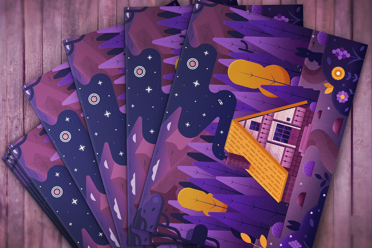 Forest Chalet House by Night, an Illustration by Alex Krugli (Photo 3 of 3)