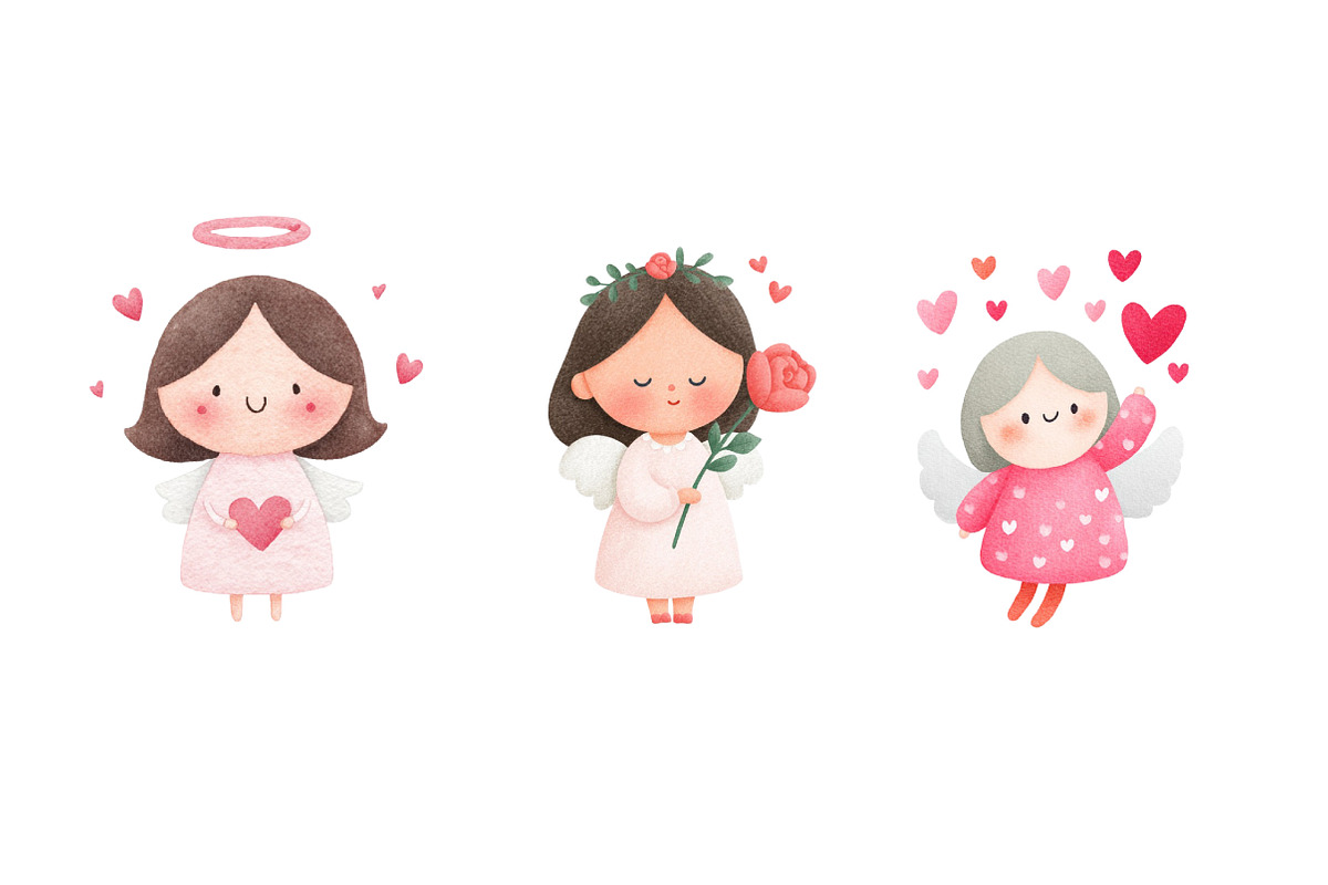 Watercolor Valentine Angel Clipart, an Illustration by Dream Creation (Photo 7 of 7)