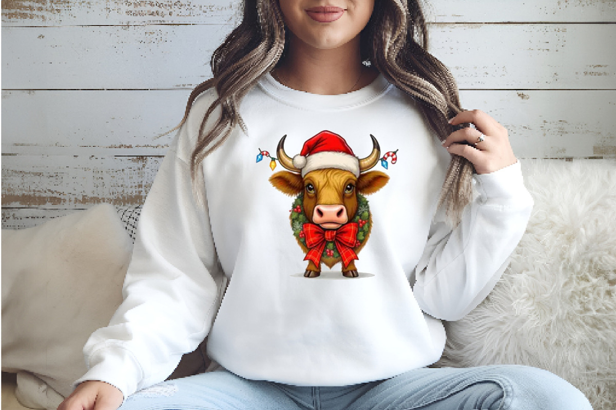 Christmas Cow PNG Sublimation, an Illustration by Watercolor design (Photo 2 of 6)