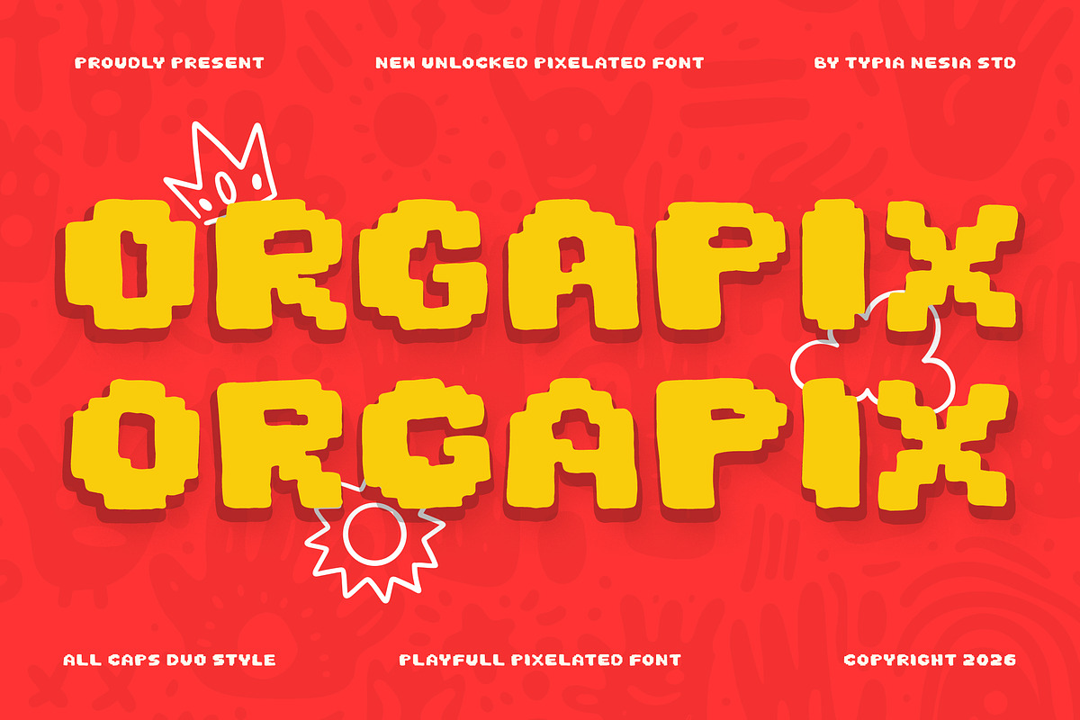 Orgapix - Organic Doodle Pixel Font, a Font by Typia Nesia (Photo 1 of 11)
