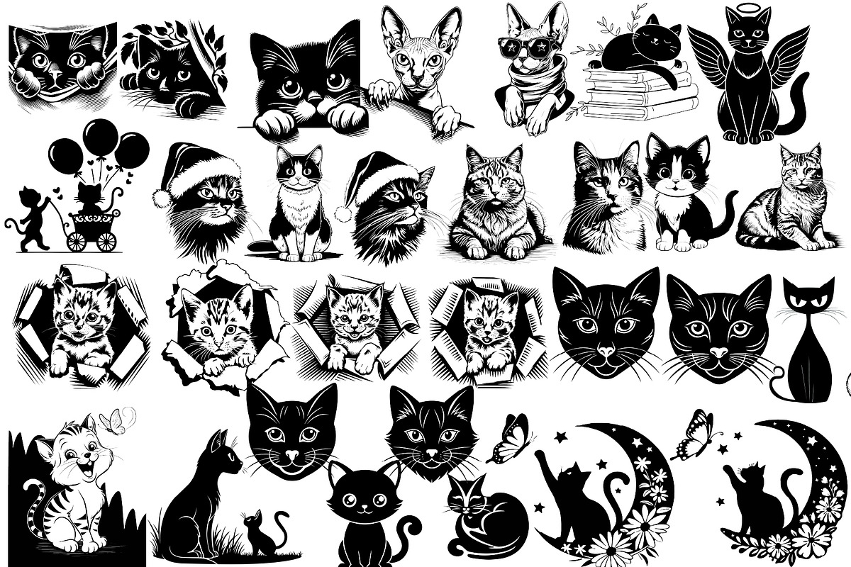 Cat Silhouette | Cat Head & Face SVG, an Animal Illustration by Chipshpow Graphics (Photo 5 of 10)