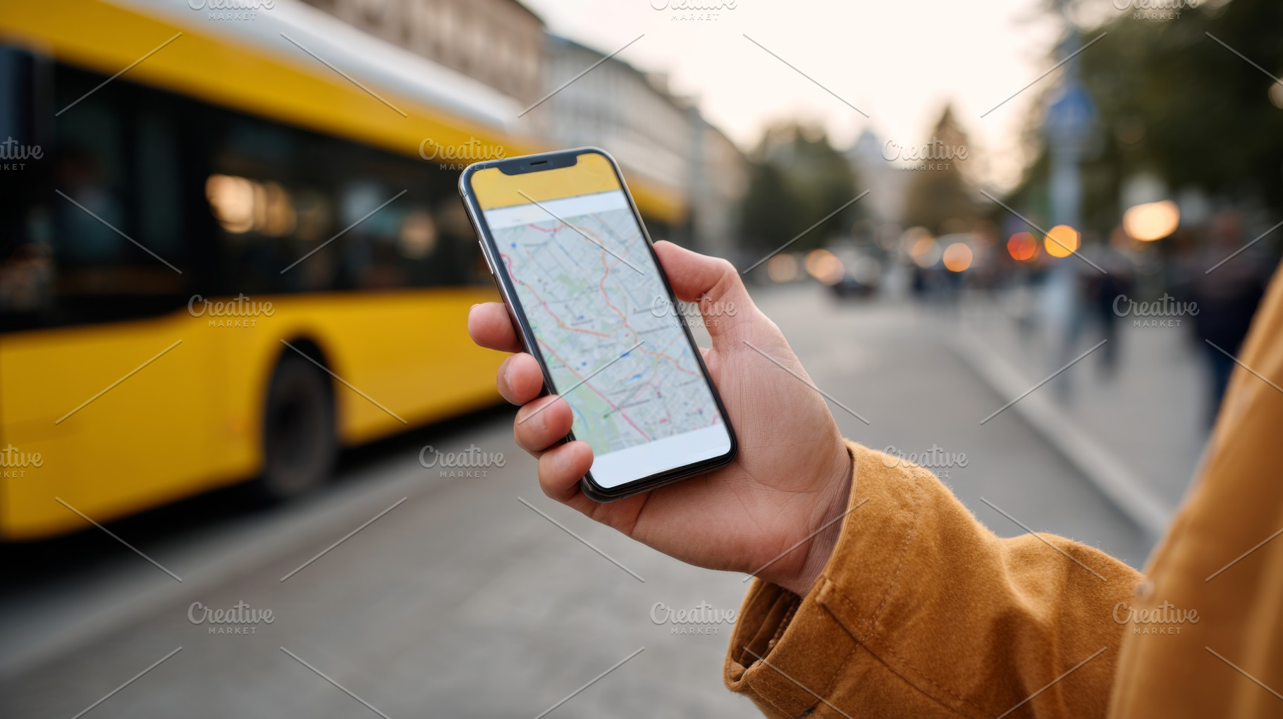 A young adult male, of Asian descent, navigates a city using a smartphone map w, a Business Photo by ImageMir
