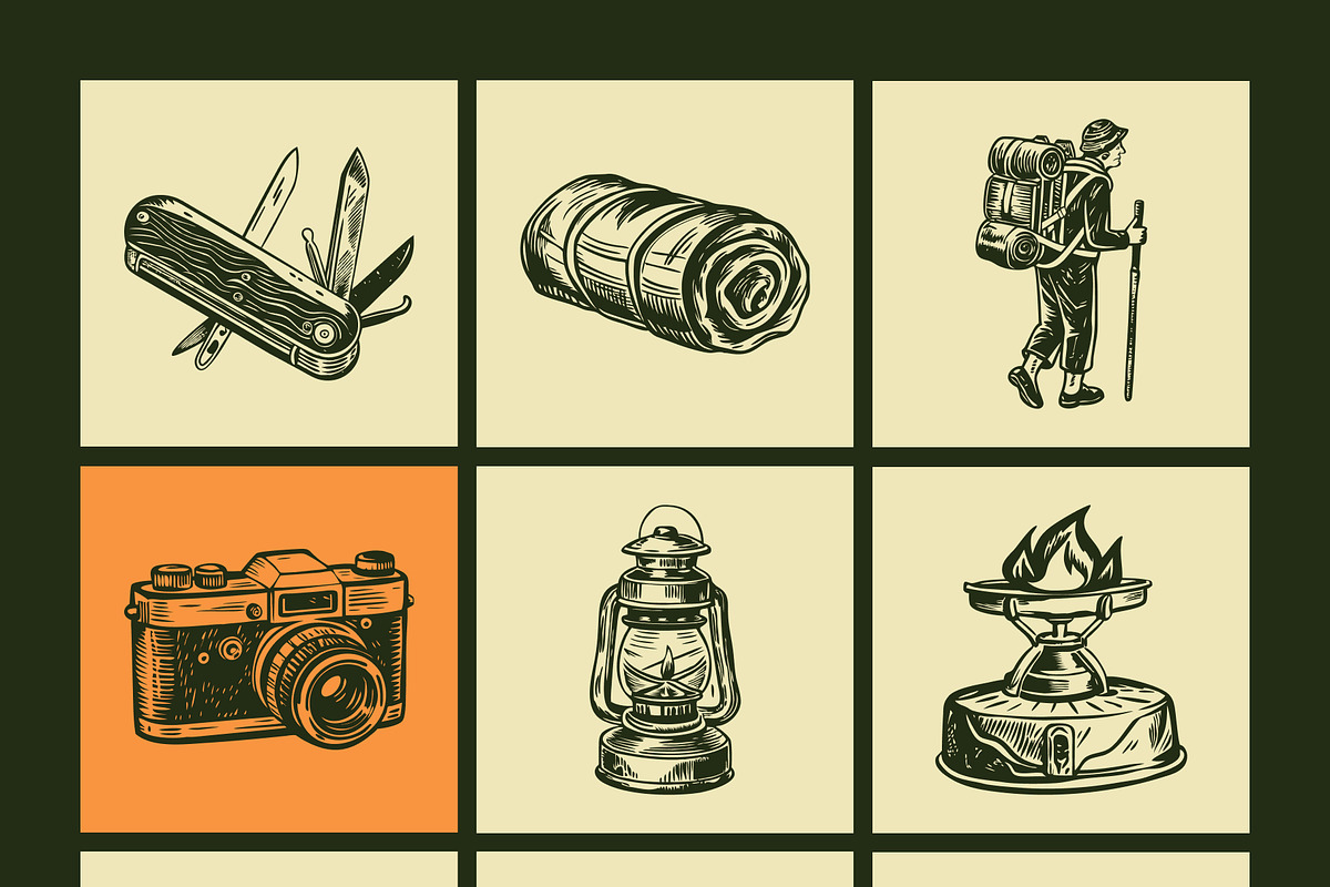 Vintage Camping Illustration Set, a Person Illustration by Creative Stall (Photo 7 of 9)