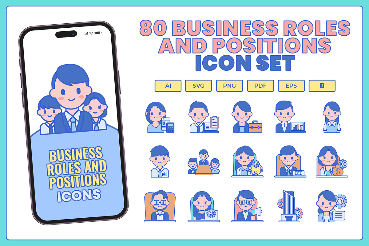 80 Business Positions Icons, a Solid Icon by Flat Icons (Photo 1 of 7)