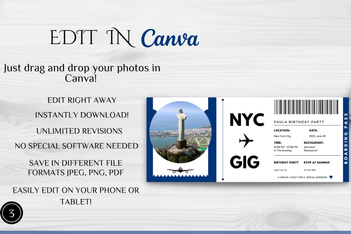 Editable Boarding Pass Template, a Card Template by YasdeyDesigns (Photo 4 of 8)