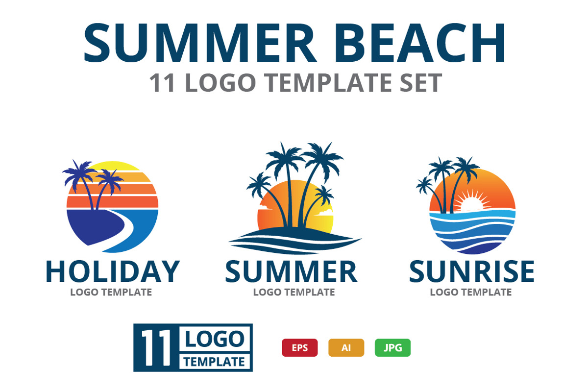 SUMMER BEACH theme logo set, a Branding & Logo Template by great19 (Photo 1 of 3)