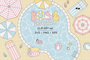 Retro Pastel Pool Clipart set, an Illustration by @olga.angelloz