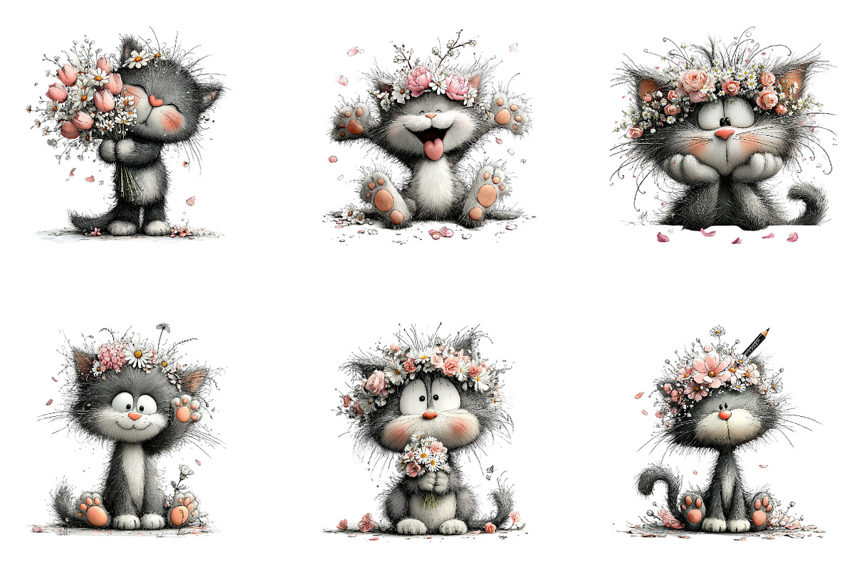 Floral Kitten Clipart, a Seasonal Illustration by CreationArt (Photo 7 of 7)
