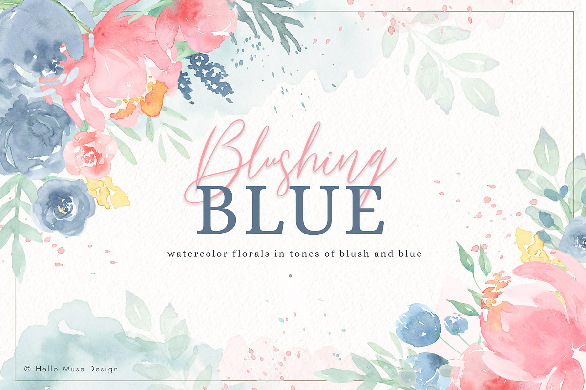 Blush and Blue Watercolor Flowers, an Illustration by Hello Muse Design (Photo 1 of 6)