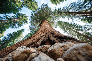 Low angle view of a giant sequoia, a Nature Photo by MistyDay