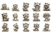 Whimsical summer raccoon clipart, an Illustration by SinaCreation (Thumbnail 2 of 8)