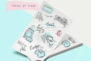 Travel by plane illustrations 
