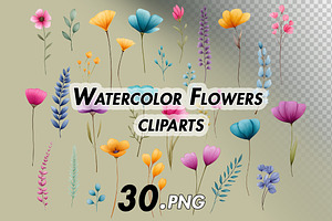 Watercolor Flowers cliparts, an Object Illustration by BazziBa♥