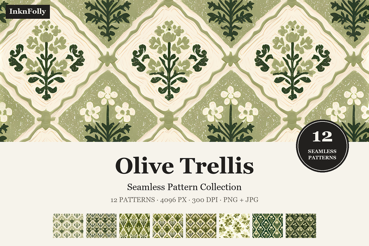 Olive Trellis Seamless Patterns, a Pattern Graphic by Inknfolly (Photo 1 of 4)