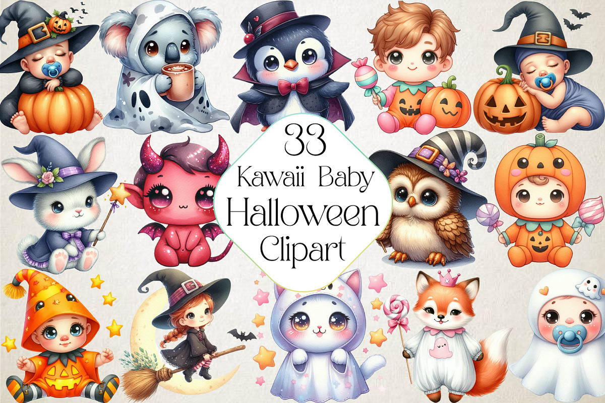 Kawaii Baby Halloween Clipart PNG, an Illustration by DreamPrint404 (Photo 1 of 5)