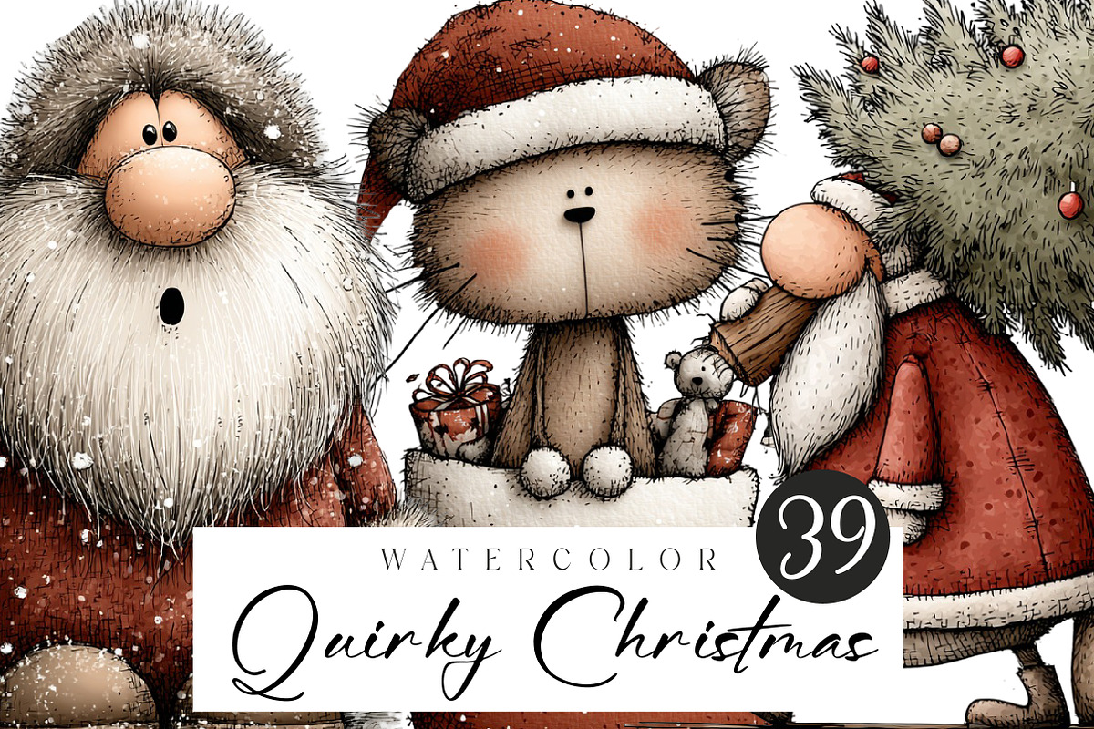 Funny Quirky Watercolor Christmas, an Illustration by CreationArt (Photo 1 of 5)