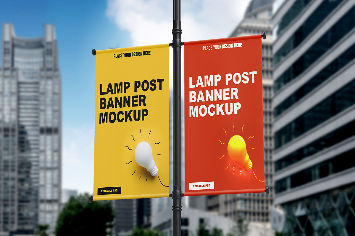 Lamp Post Banner Mockup, a Product Mockup by Designbuys (Photo 3 of 20)