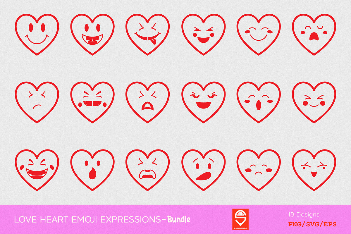 Love Heart Emoji Expressions Bundle, an Illustration by shaondesigns (Photo 2 of 9)