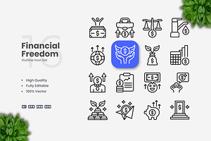 Financial Freedom Outline Icons, an Icon by Upnowgraphic