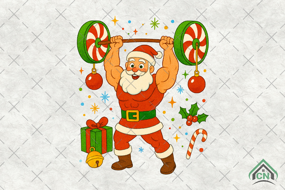Funny Bodybuilder Santa Claus PNG, an Illustration by Craft Nest (Photo 1 of 6)