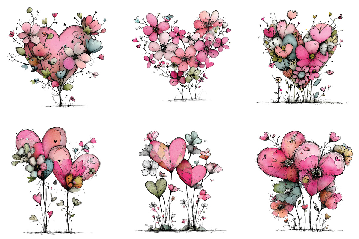 Whimsical Floral Hearts Clipart, an Illustration by CraftArtStudio (Photo 5 of 6)